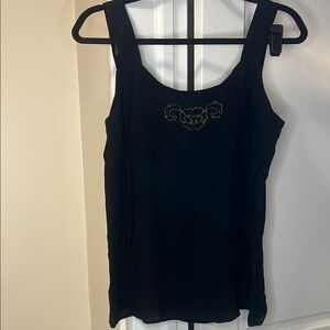 Carole Little Black Tank Top with Gold Embroidery